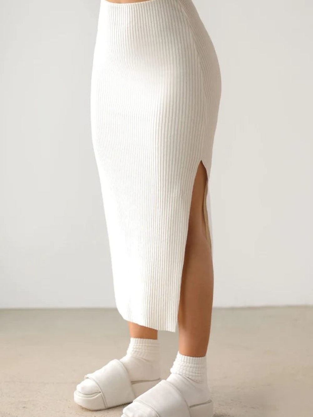 Joah Brown Cream Ribbed Midi Skirt with Side Slit Size XS/S